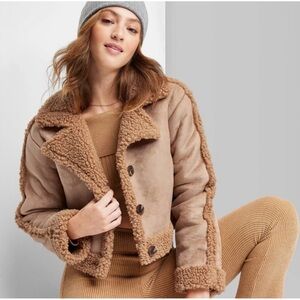 Wild Fable Faux Shearling Cropped Jacket Tan Size L